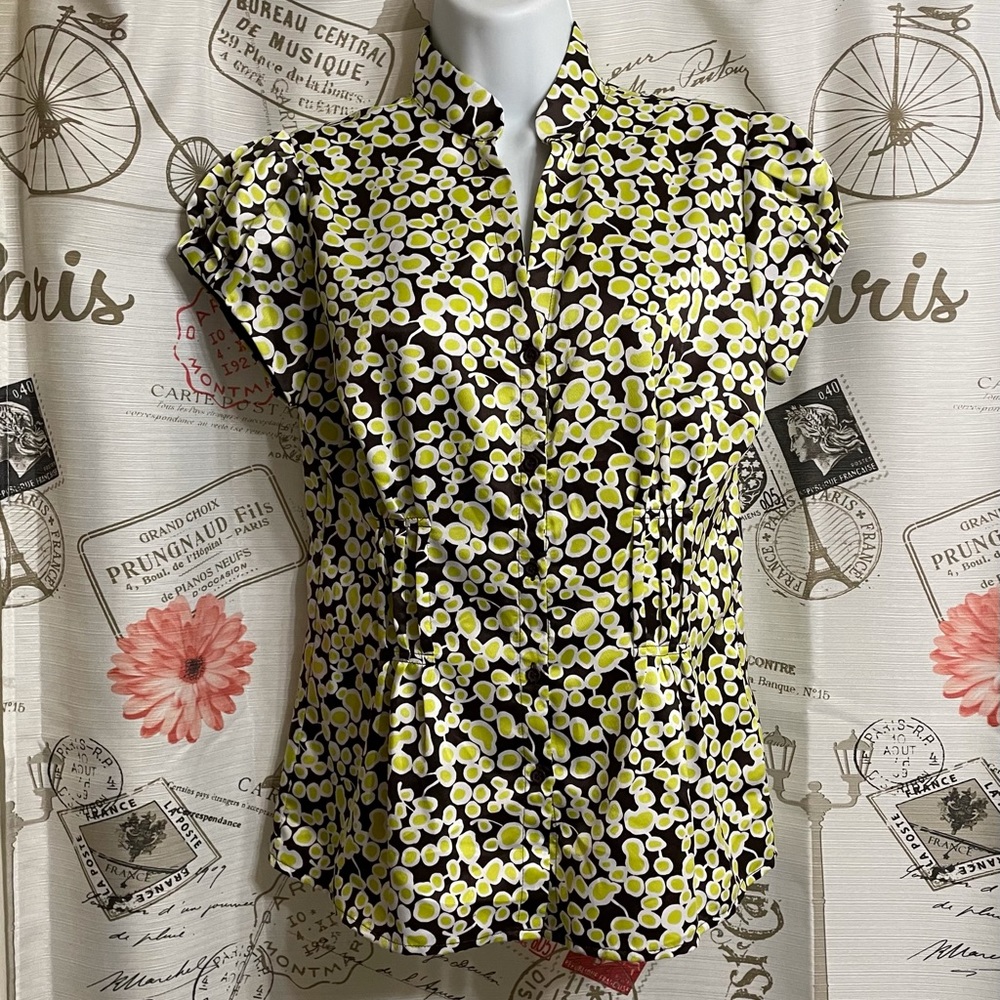 Worthington Blouse Bright Green/Yellow and Brown